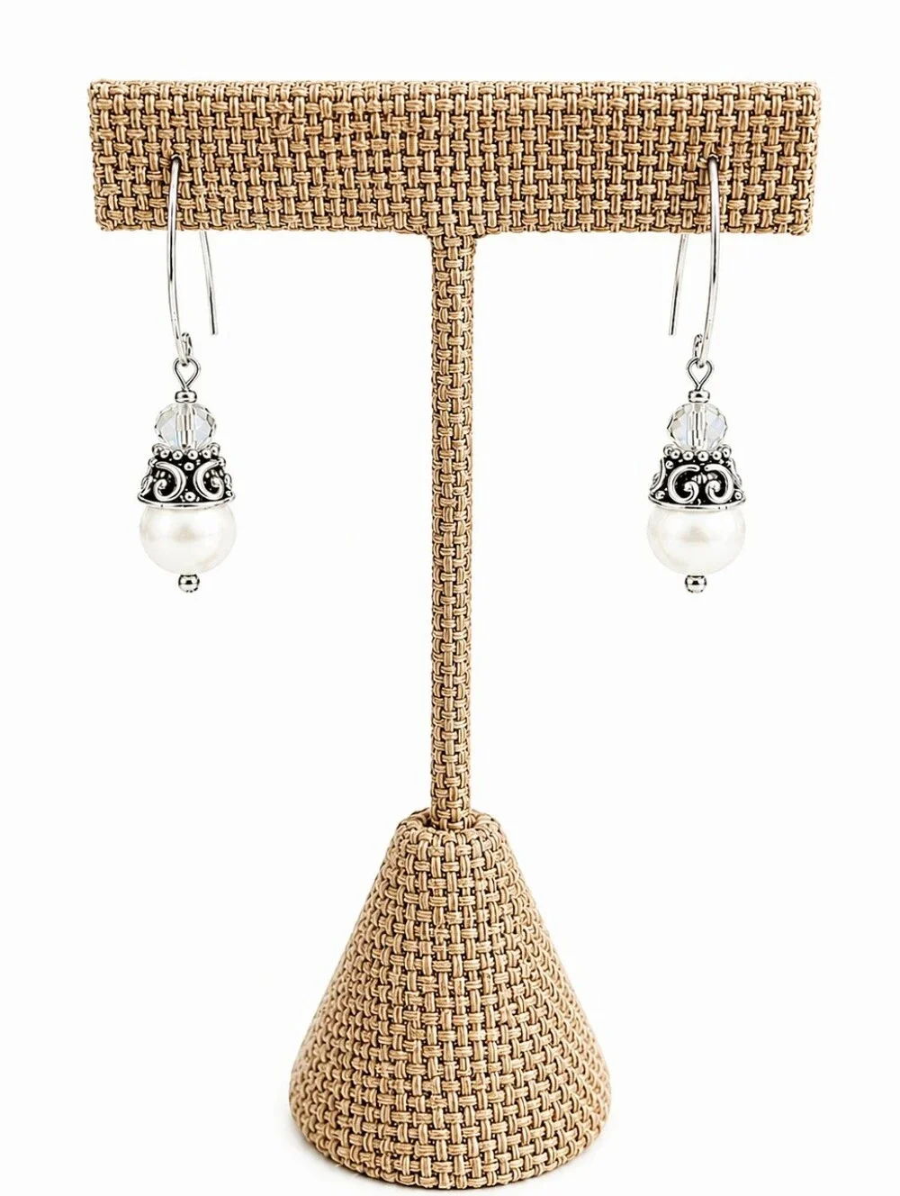 Handmade Freshwater Pearl Crystal Dangle Earrings, New